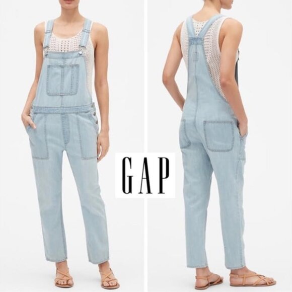 Gap‎ Denim Cropped Slouchy Overalls in Light Indigo Size XS - Picture 1 of 6